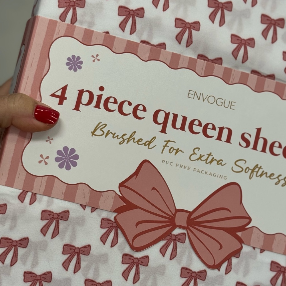 Envogue Pink Bow Queen Sheet Set - Picture 2 of 4
